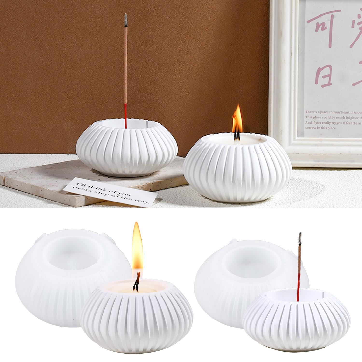 Spherical Stripe Incense Insert Silicone Mold DIY 3D Concrete Aromatherapy Candle Holder Resin Mold Craft Gifts Home Decoration