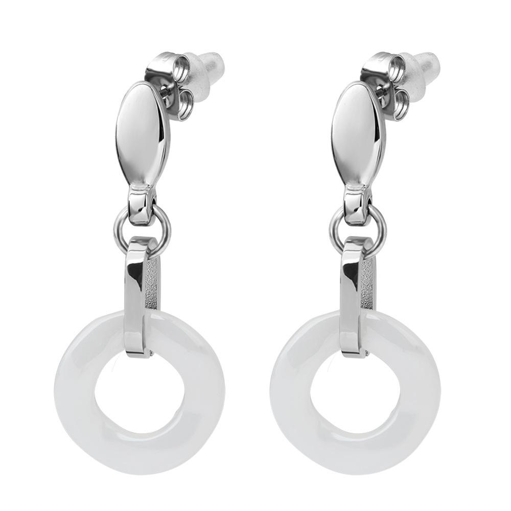 European and American Two-tone Geometric Round Ceramic Earrings