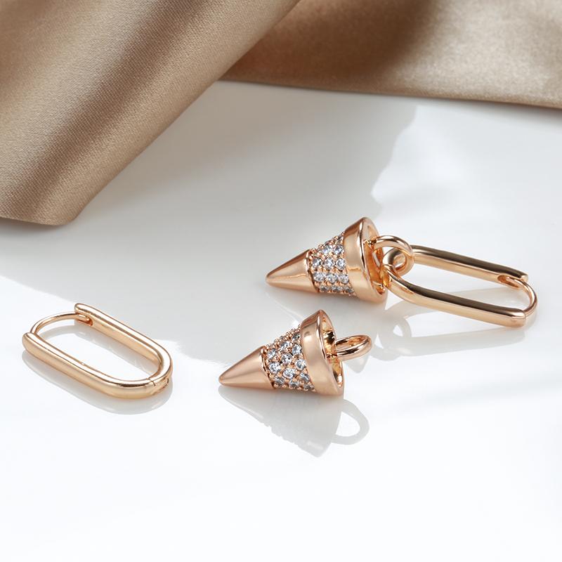 Unique Geometric Cone Drop Earrings For Women Trend  Rose Gold Color Natural Zircon Earrings Luxury Party Daily Jewelry