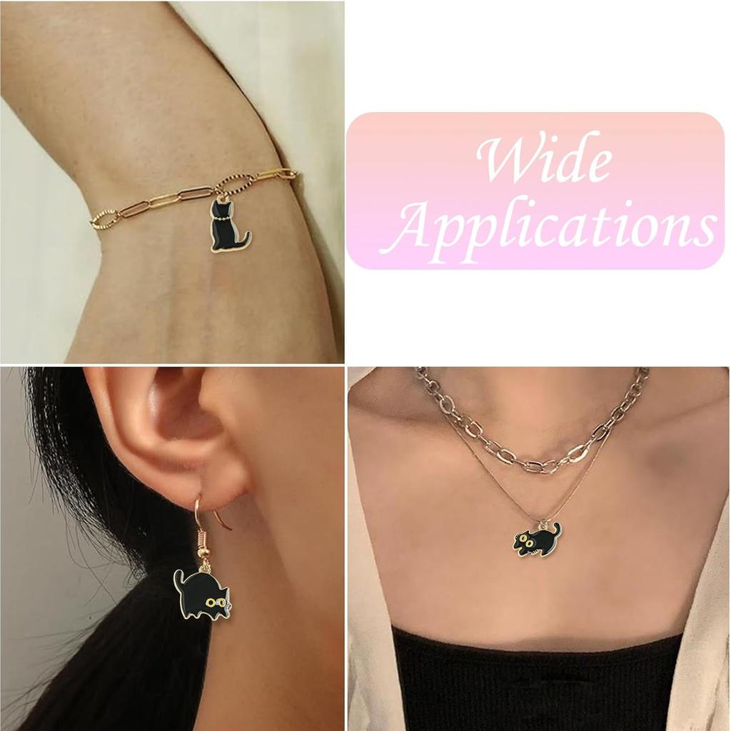 KitBeads 40 szt. 8 stylów Czarne Koty Zawieszki Emaliowane Serca Zwierzęta Urocze Czarne Kociaki Zawieszki do Tworzenia Biżuterii Bransoletki Naszyjniki Rękodzieło Hurt