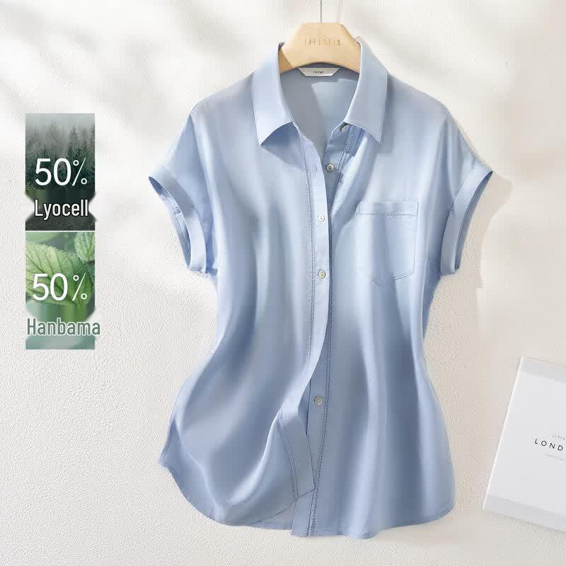 IHIMI Women s Lyocell-Ramie Dolman Sleeve Button-Up Shirt M небесно-голубой