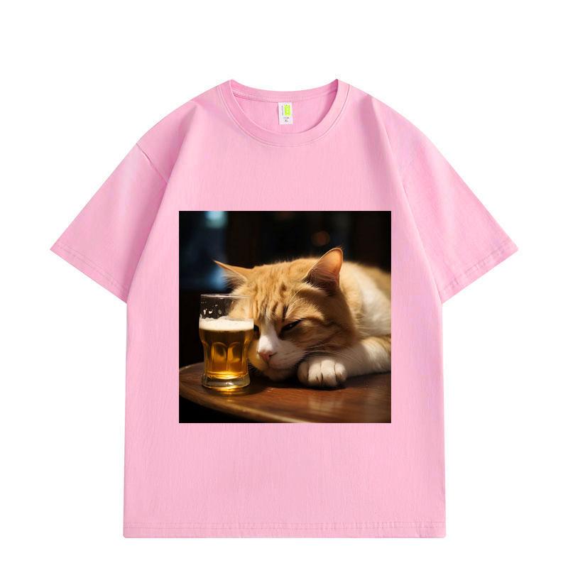 Funny Drunk Cat Meme Graphic T Shirts Men Women Clothing High Quality Fashion Oversized T-shirt Summer Cotton T-shirts