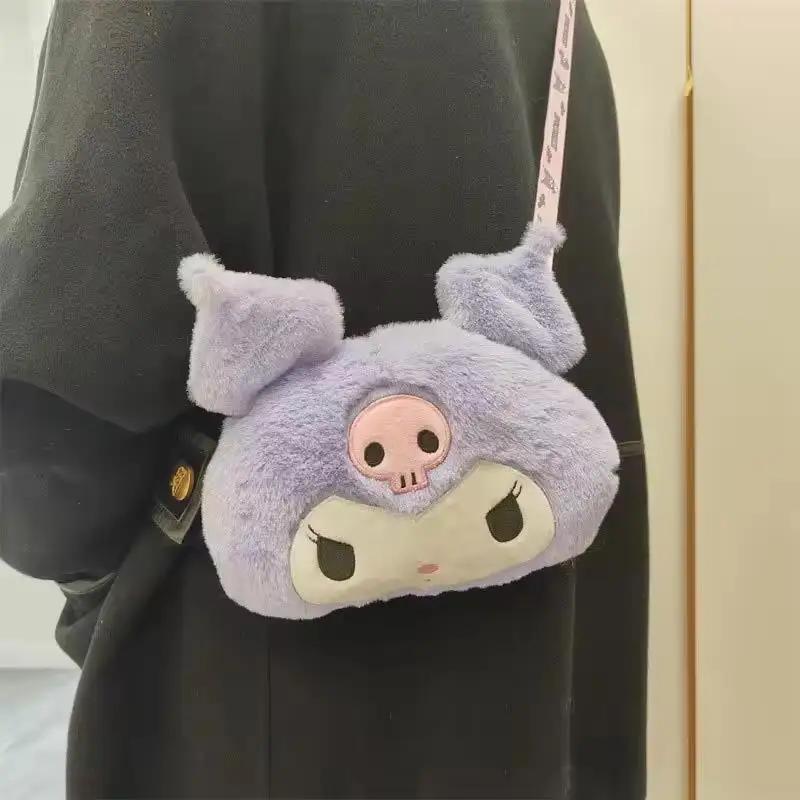 Sanrio Cute Kuromi Plush Bag Large Cute  Room Decor Anime Plush Toys Storage Bag Shoulder Bag Tote Girl Makeup Plushie Bag Gifts