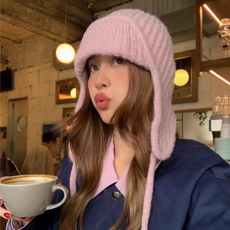 Knitted Hat Children's Winter Face Small Lace-up Headgear Wool Flying Hat Versatile Ear Protectors