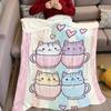 Cup Kitties Flannel Blanket Warm Soft Halloween Christmas Couch Warm Cozy Decorative Decor Gift for All Season