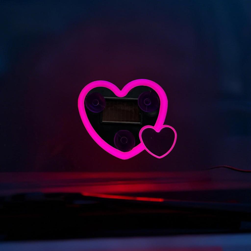 Gevrkjenp Car LED Light - Heart Shape Solar Window Light, Neon Mini LED Light