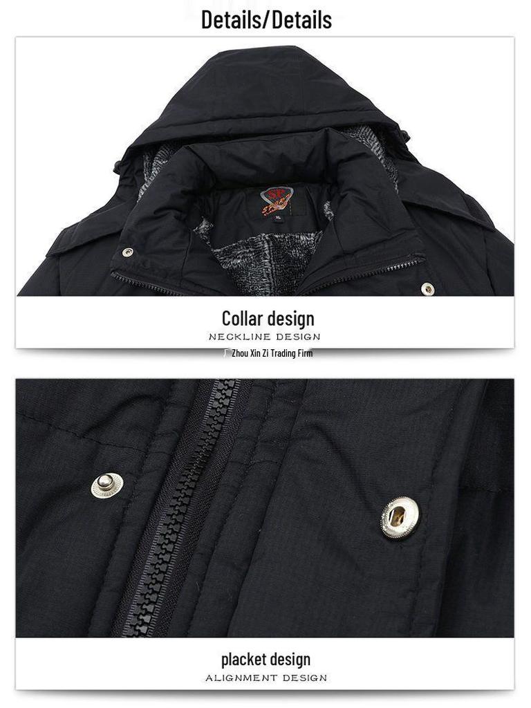 Extra Long Winter Jacket for Middle-Aged & Elderly Men - Thickened, Fleece-Lined, Grandpa Style, Warm Cotton Padded, Over-the-Knee Design
