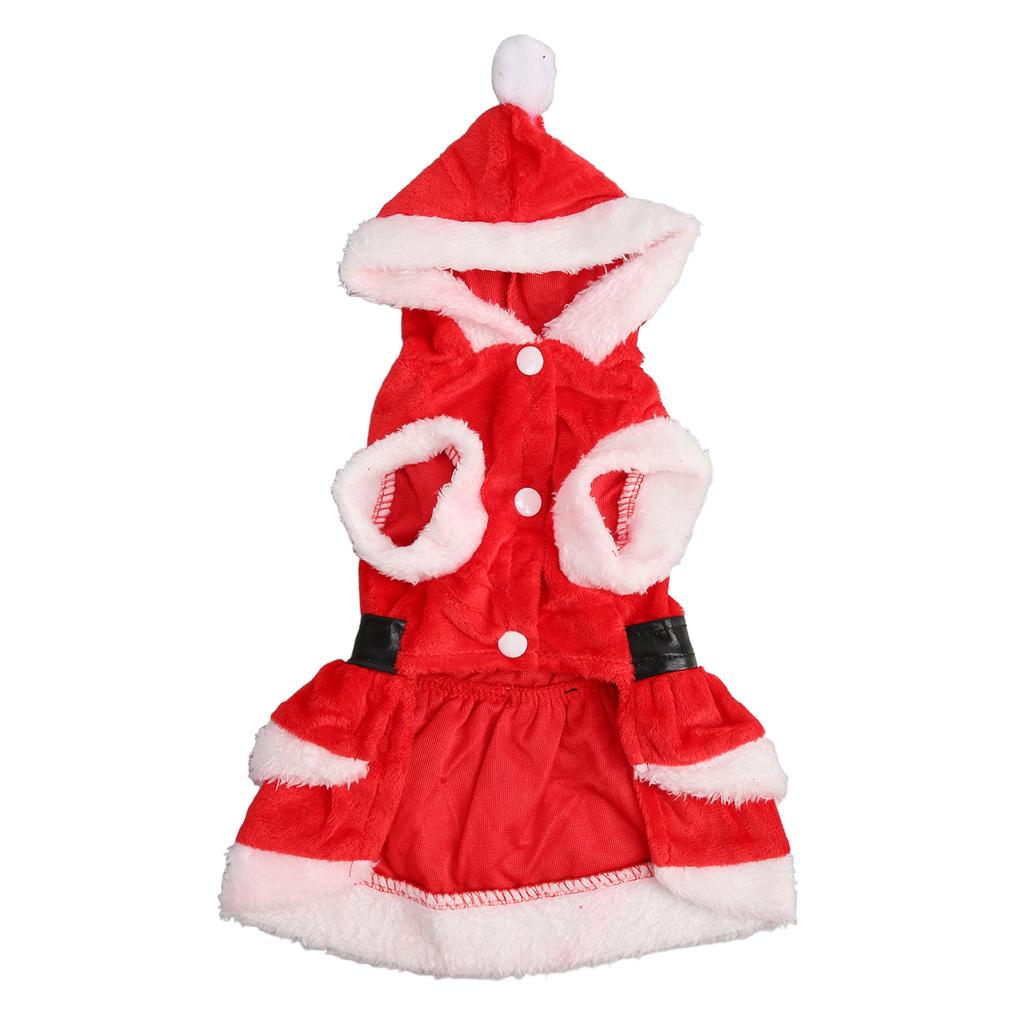 Pet Christmas Dress Soft Thickened Double Sided Coral Fleece Breathable Button Closure Dog Santa Dress for Winter