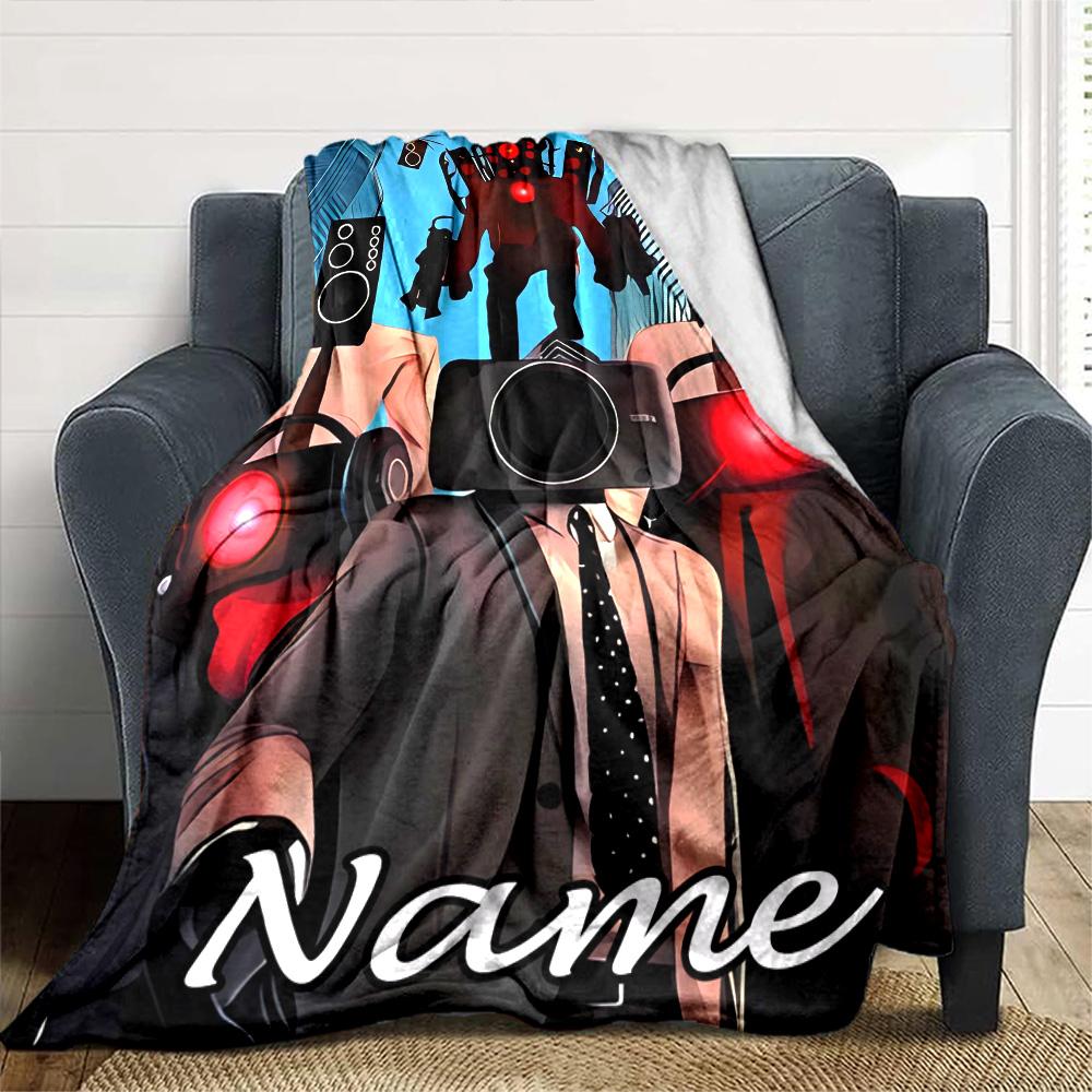 Customiz Name Personality Skibidi Toilet Blanket Soft &Warm Sofa Office Bed Travel Lunch Break Blanket, Gift Suitable All Seasons