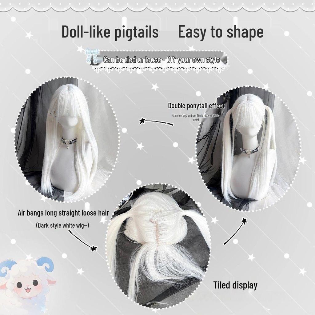Lolita Christmas Cosplay Wig: Women's Long Straight White Hair, Versatile Daily Wear, Full Head Cover