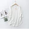Women's Korean-Style Summer Cotton Linen Round Neck Shirt, Loose Fit, Mid-Sleeve, Plus Size Casual Top