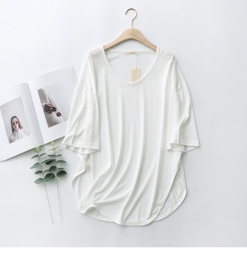 Women's Korean-Style Summer Cotton Linen Round Neck Shirt, Loose Fit, Mid-Sleeve, Plus Size Casual Top
