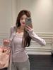 Women's Spring Wind Collar Long-Sleeve Ribbon Two-Piece Design T-Shirt
