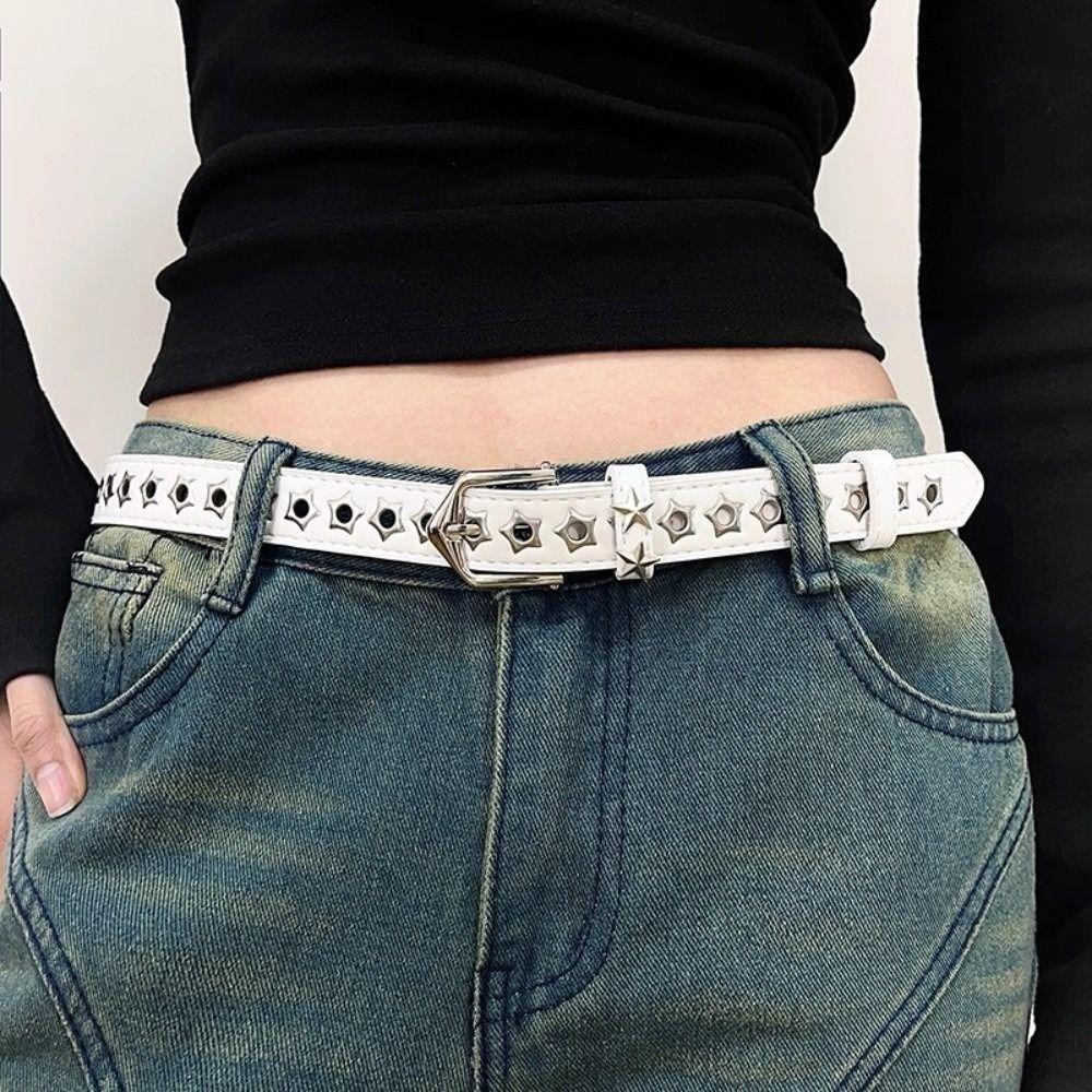 Star Eyelets Y2K Star Waist Belts Metal Buckle Girls Rivet Waistband Women's Jeans Belt  Hip Hop
