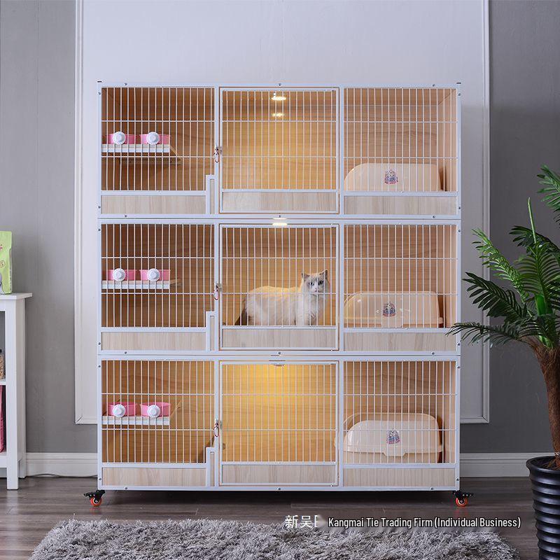 Three-Tier Solid Wood Cat Breeding & Boarding Cage with Birthing Room