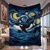 1pc Moon Whale Deep Ocean Print Flannel Blanket, Portable And Practical, Suitable for Blankets, Bed Covers, Dormitory, Travel, A