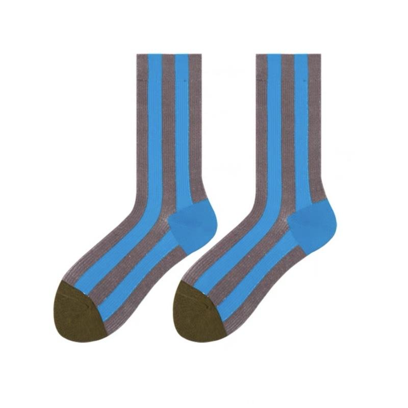 

Новая линия цветных полосатых носков с двойной иглой, двухсторонний дизайн, мужские и женские хлопковые носки, спортивные носки