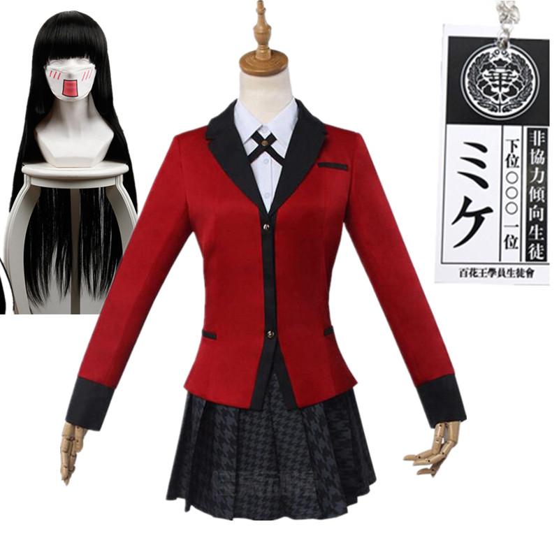 Kakegurui Jabami Yumeko Cosplay Kostým Halloween Sayaka Compulsive Gambler Anime Škola Dívka Skládaná sukně Uniforma Celá sada