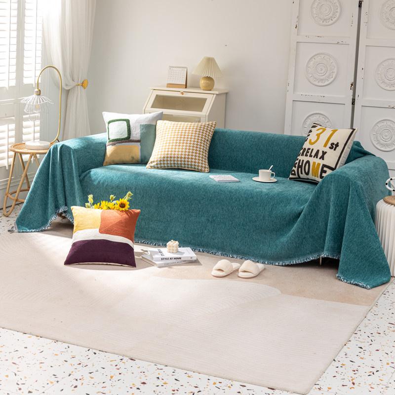 Утолщенный чехол для дивана из синели с кисточками — фото 12