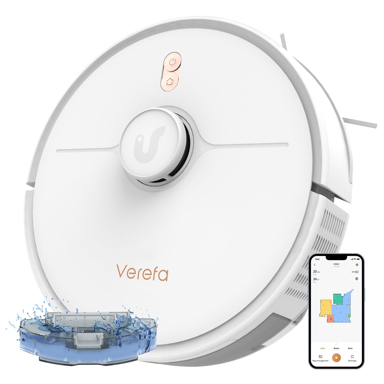 

Verefa Robot Vacuum Cleaner and Mop 5000Pa Suction Power Automatic Cleaning 260 Minutes LiDAR Best Robot Vacuum Cleaner for Low Pet Hair Combo, Robot,