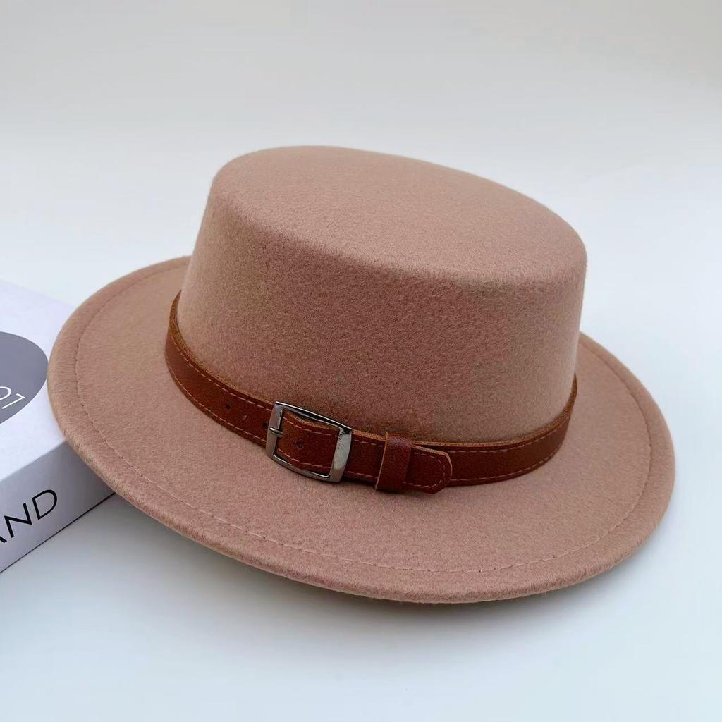 Coffee Color Is Fashionable and Elegant, Woolen Flat-top Hat, Women's Spring, Autumn and Winter Concave Shape Wears British Retro Top Hat Tide