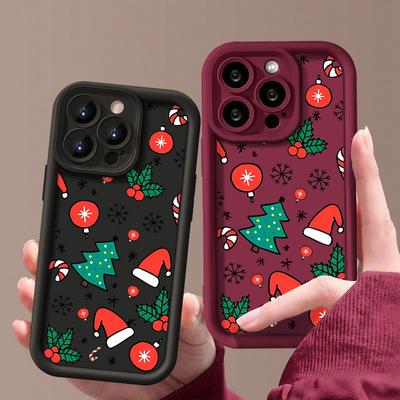 Çizgi Film Mutlu Noeller Desenli Mat Kapak iPhone 16 Pro Max 15 Plus 14 Pro 13 12 11 XS XR 17 İçin Yumuşak Silikon Lens Korumalı Darbeye Dayanıklı Telefon Kılıfı