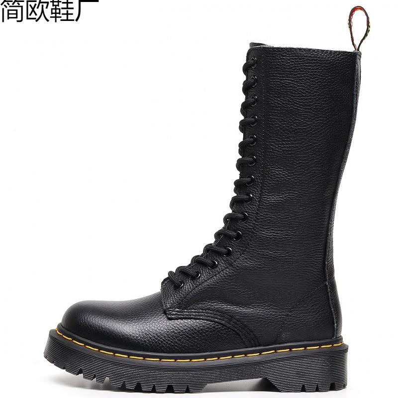 Medium and thick bottom lychee pattern locomotive boots women's hole British first layer short boots men's and women's leather boots round head