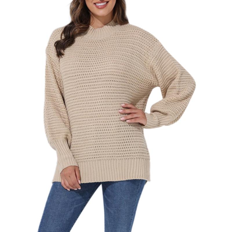 

Осень Зима Полувысокий воротник Свободный Однотонный Длинный рукав Вязка крупной иглой Разрез сбоку Вязаный свитер One Size