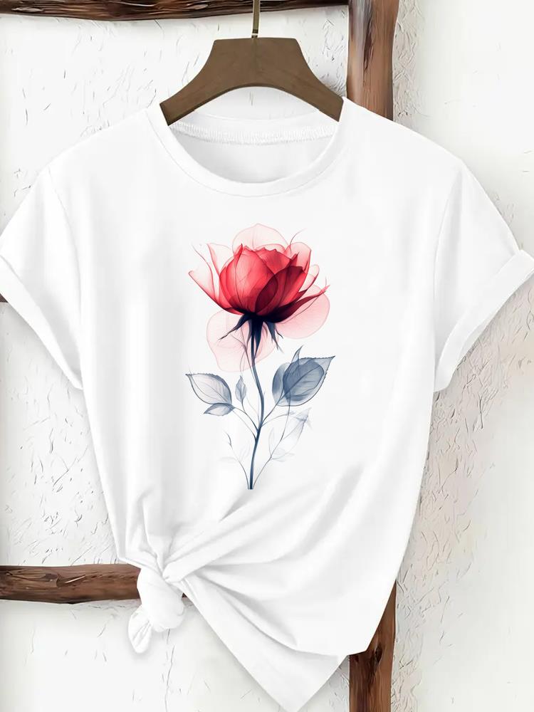 (Asian Size) trend flower sweet 90s Clothing T Shirt Print Female Woman Women Fashion Tee Top Short Sleeve Graphic T-shirts
