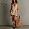 Party Dress Women Short Summer Fringed Deep V Neck Sleeveless Slip Elegant Casual Loose Boho Beach Spaghetti Strap Above Knee Mini