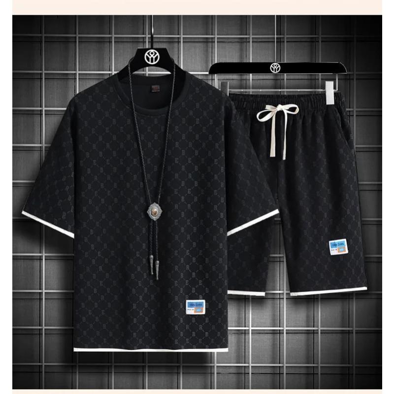 

Летний модный тренд мужской повседневный свободный удобный высококачественный комплект из двух предметов больших размеров M-5XL клетчатый спортивный костюм L