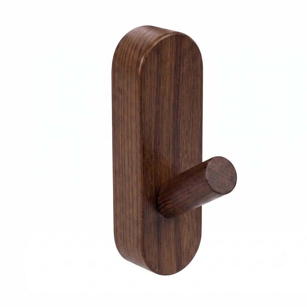 Walnut No-Drill Wooden Hook for Keys, Towels, and Coats