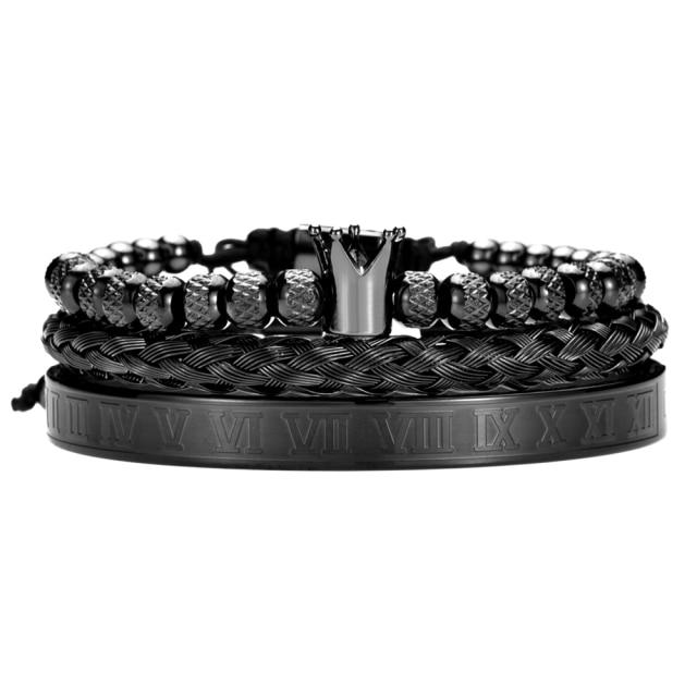 Luxury 3pcs /Set Stainless Steel Bracelet Hip Hop Men Jewelry Roman Number Charm Gold Color Jewelry For Men Pulseira Bileklik