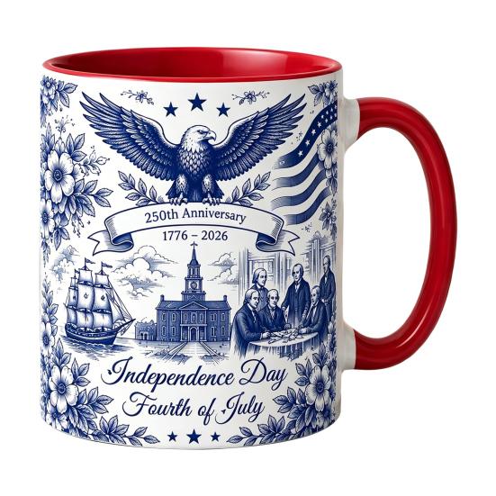 Yousheng USA 250th Anniversary Blue Mug, Patriotic Ceramic Coffee Cup with Eagle Flag Design, Independence Day Gift for Veterans Men Women