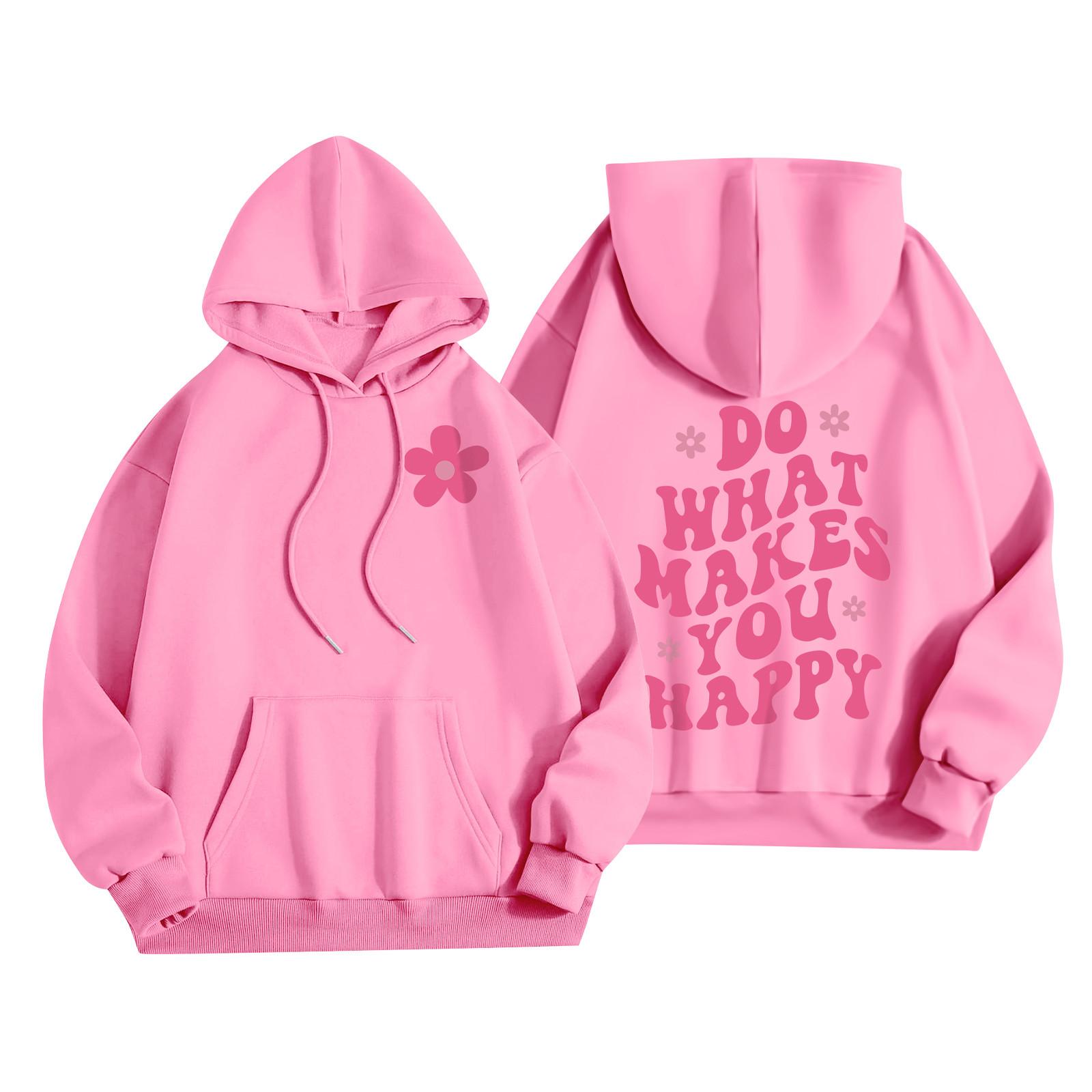 

Women s Fashion Women s Lightweight Long Sleeve Pullover With Pockets Preppy Graphic Hoodie S розовый