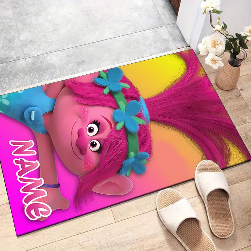 Custom Trolls Mat Personalized Name, Polyester Washable Indoor Entryway Rug, Gift for Christmas, Easter, Thanksgiving Day