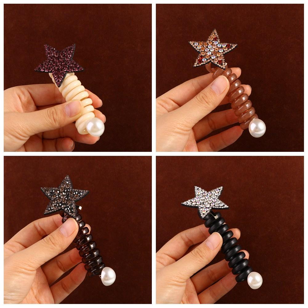

Pearl Telephone Line Hair Ring Elastic Rubber Rhinestone Star Hair Band Simple Daily