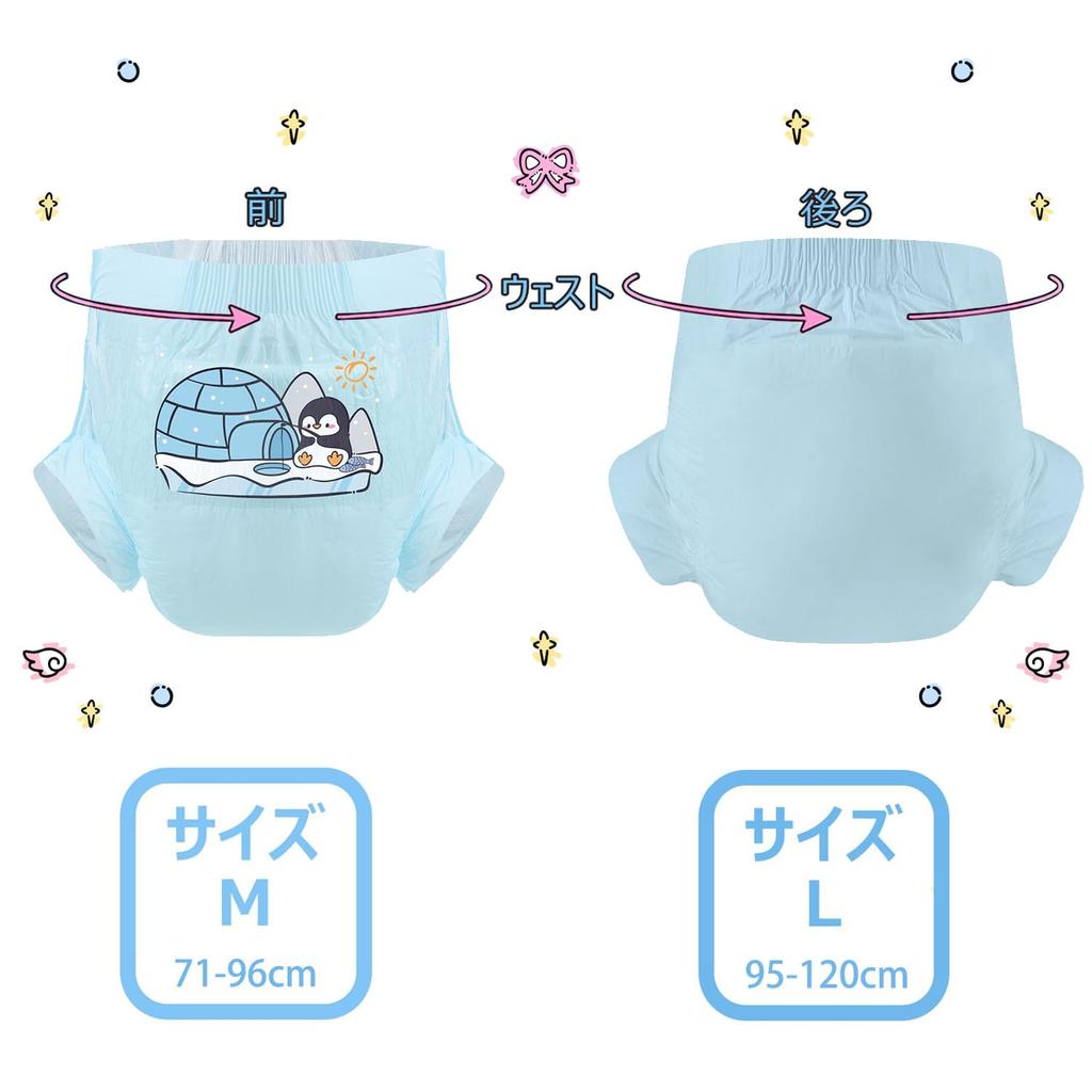 CutiePlusU Adult Diaper Set with Unisex Incontinence Maximum Nighttime Absorbency Blue Backplane Penguin Fishing (3-Pack) Labels, Pants, - (M,
