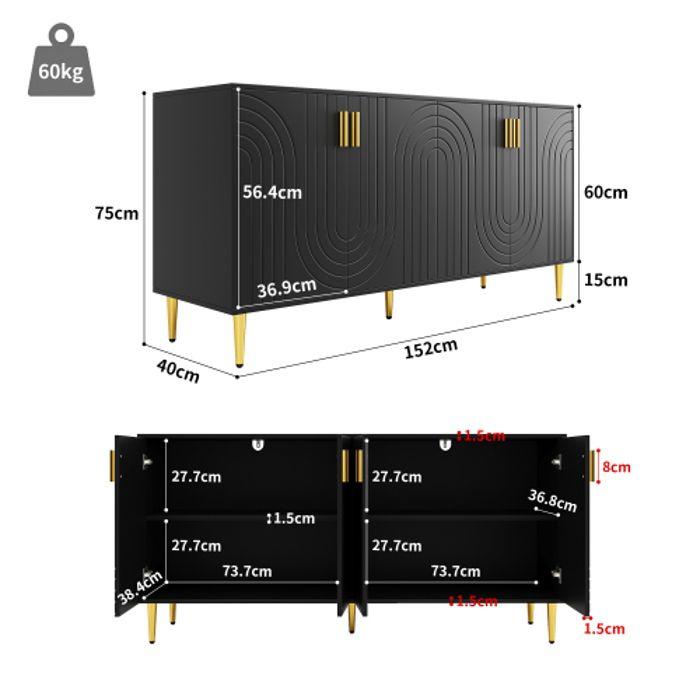 Buffet - MUVOE - Design Ondulé - Noir - 152 x 40 x 75 cm - 2 Portes