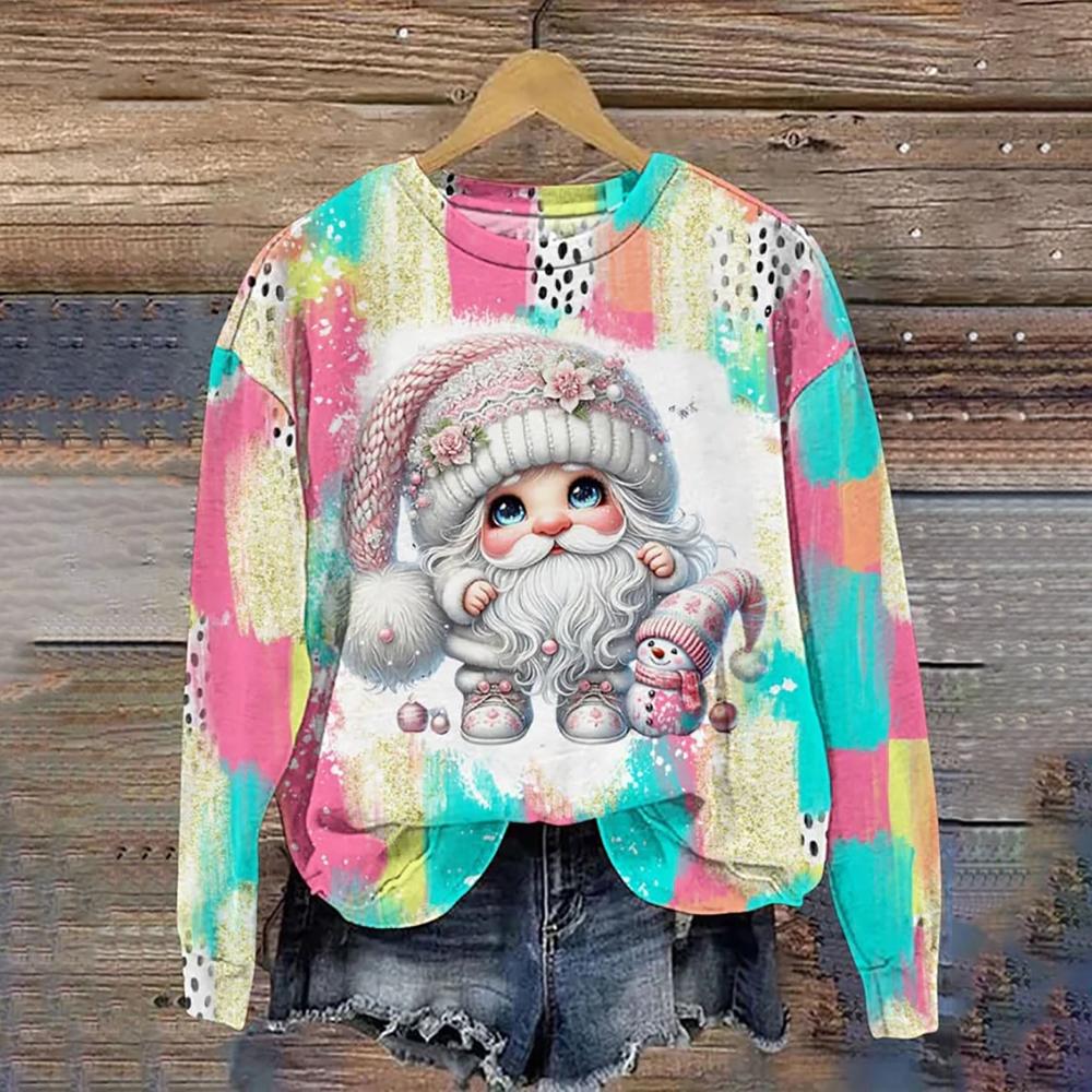 

Женские кавайные толстовки с круглым вырезом и принтом Санта-Клауса, зимние повседневные толстовки с принтом гнома, рождественские топы большого размера для женщин M