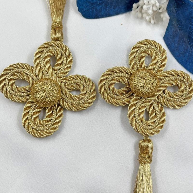 Handcrafts Clovers Tassels With Gold Thread Design Elegant Clothing Embellishment Craft Project Decoration For Wedding