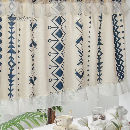Pastoral Kitchen Curtain Plaid Short Curtain, Rod Through Top Design, Blocks Oil Smoke And Dust Simple Color Rustic for Half Windows Cabinet