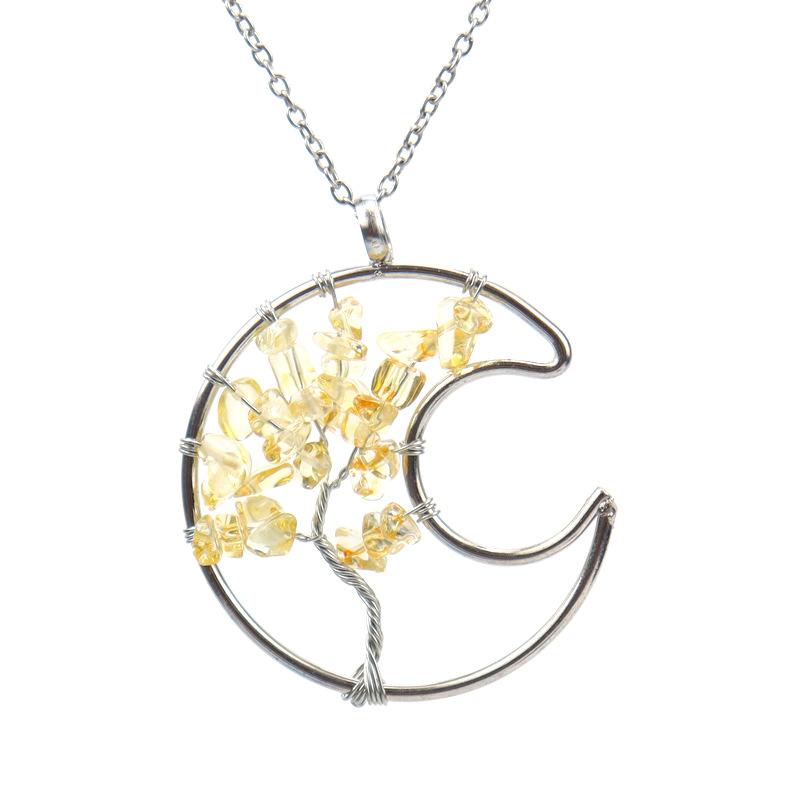 Hand Wrapped Moon Tree Of Life Necklace Gravel Crystal Pendant N110 цитриновый