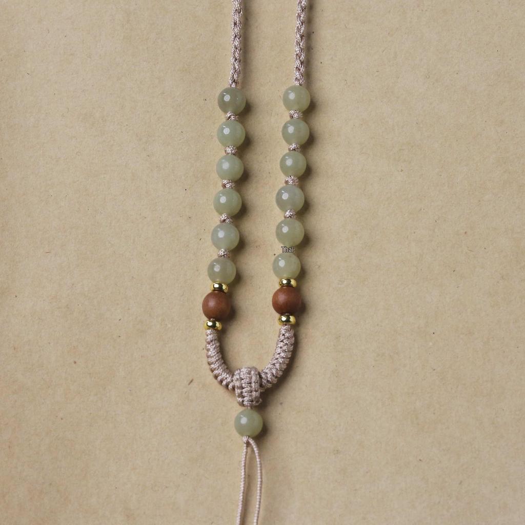 Unisex Thin Hetian Jade Peace Buckle Pendant Necklace with Red Rope