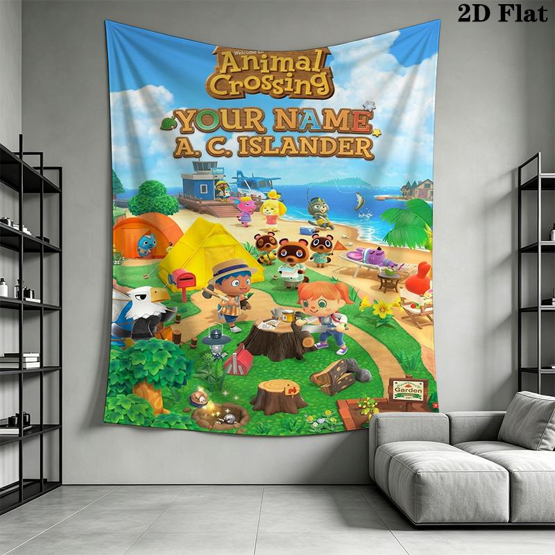Name Custom Animal Crossing Wall Tapestry Aesthetic Wall Hanging Printed Fabric Blanket Decorative Tapestries for Bedroom Living Room Home Decor
