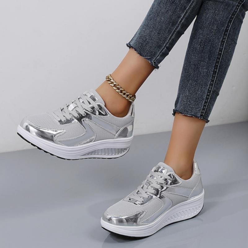 Shiny Casual Sneakers for Women Thick-soled Platform Shoes Fashionable Student Shoes