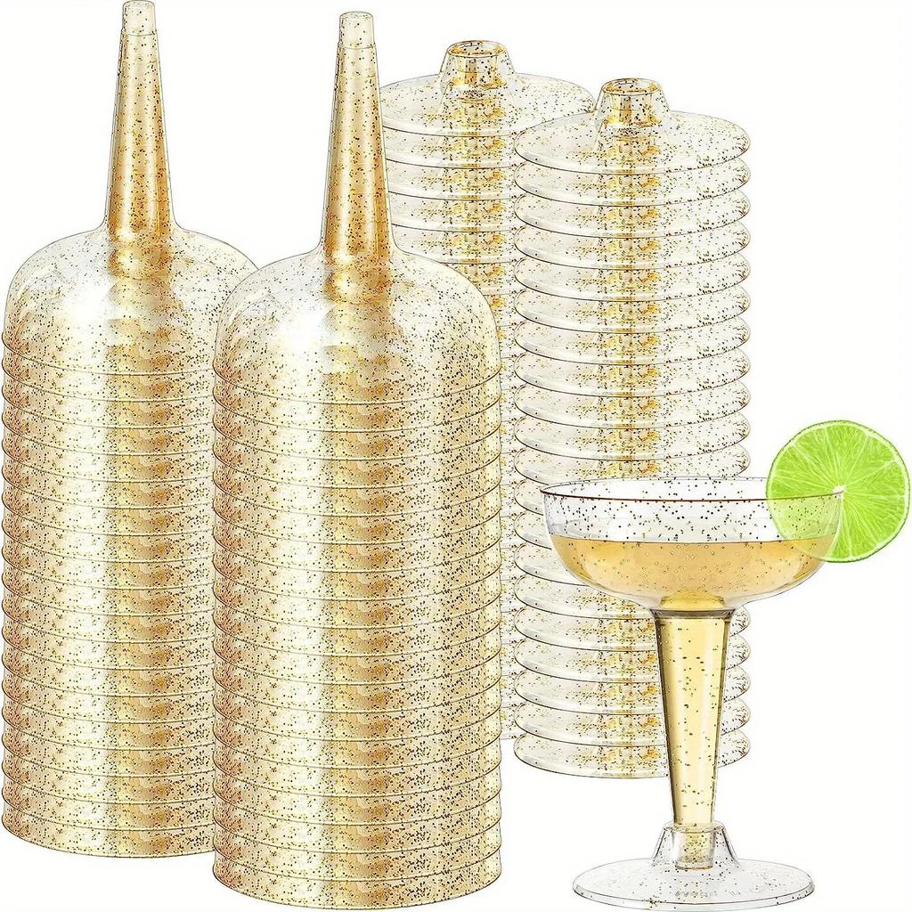 25 peças 4oz copos de coquetel de plástico taças de champanhe com glitter dourado copos de margarita copos de vinho de plástico inquebráveis empilháveis
