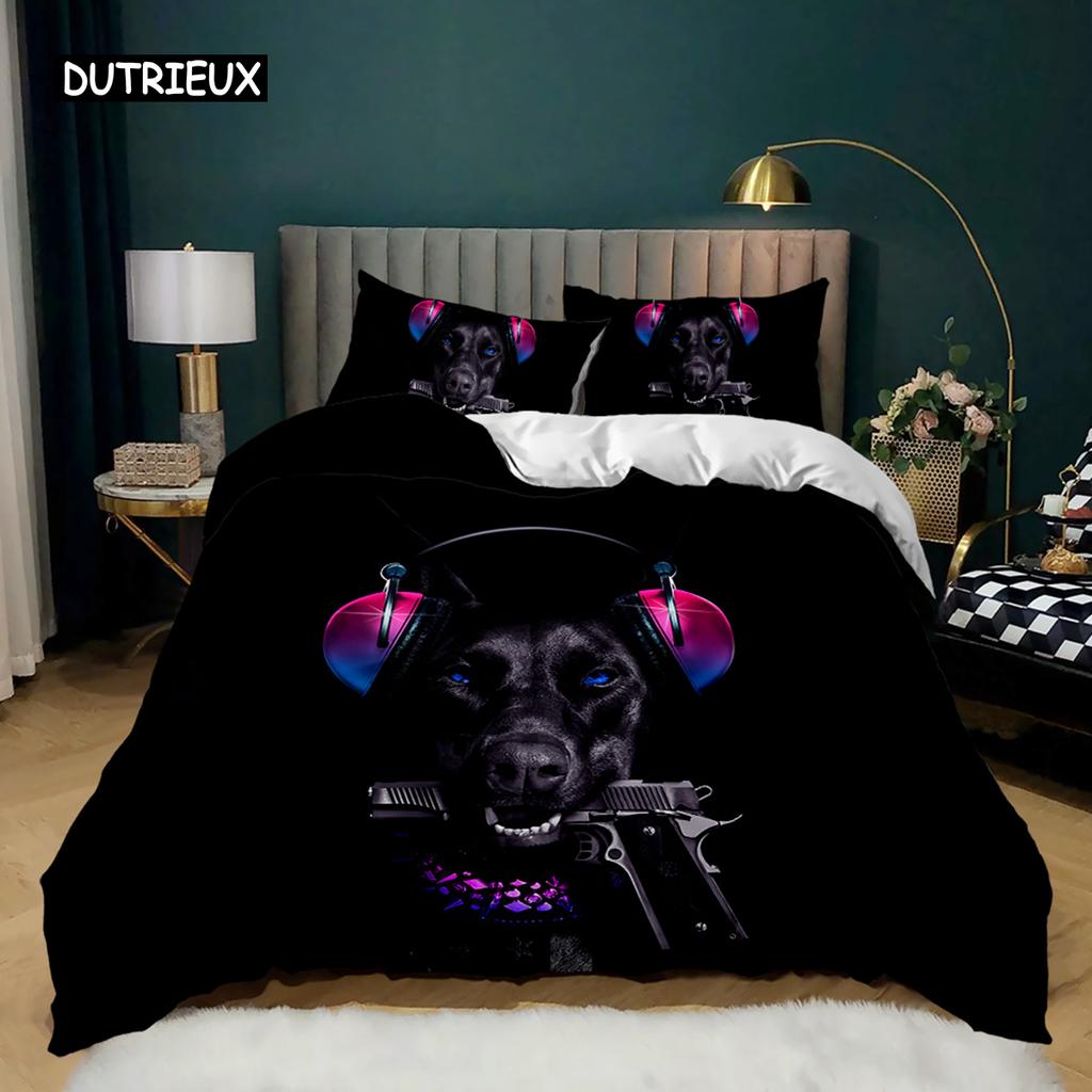 Bettbezug-Set mit Cartoon-Hund, mehrfarbig, Aquarell, süße französische Bulldogge, Bettwäsche-Set für Mädchen und Jungen, Polyester, Welpen-Thema, Bettbezug