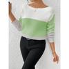 Spring Autumn Women's Color Block Patchwork Knit Sweater, Crew Neck Long Sleeve Pullover Top