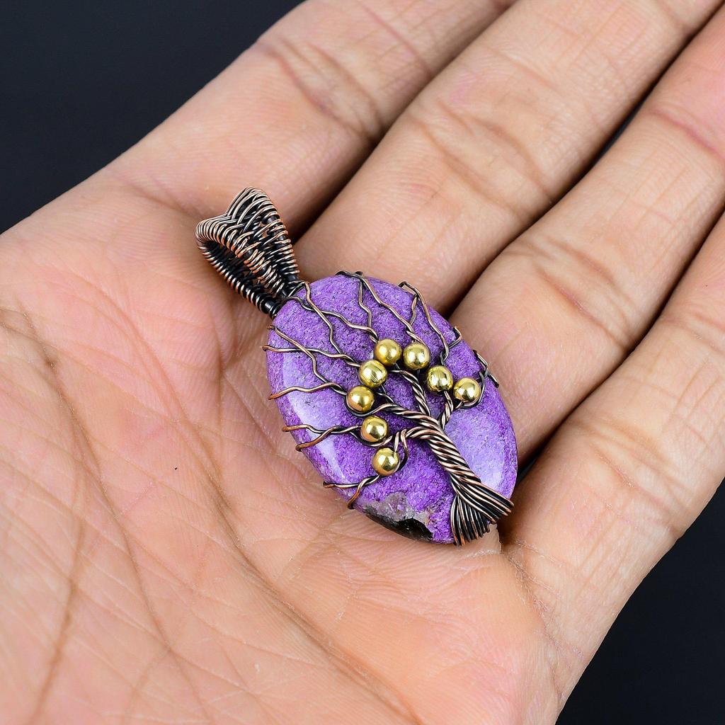 Purpurite Jewelry, 999 Copper Wire Wrapped Pendant Handmade Gemstone Jewelry, Gifts For Wife Brand New Pendant